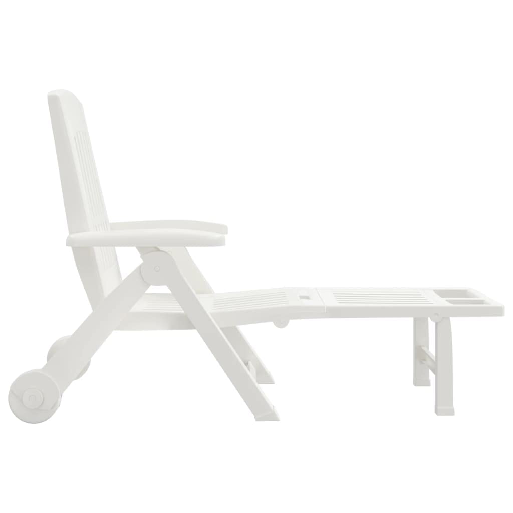 Outdoor-Möbel, Sitzgelegenheiten, Sonnenliegen, Klapp-Sonnenliege mit Rollen, weiß, PP
