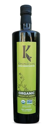 Kasandrinos Organic Olive Oil Extra Virgin, Polyphenol Rich Greek Olive Oil, 100% Organic First Cold Pressed, Mild + Delicate Flavor, Verified by Non GMO, 1 L - 33.8 oz