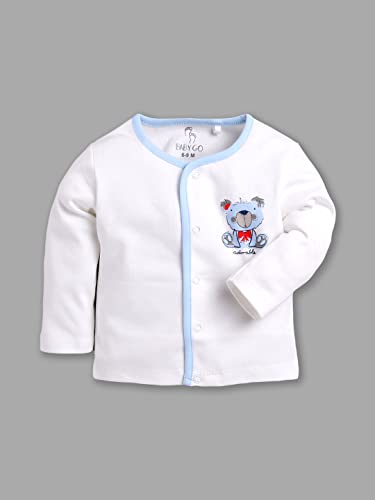 Image of Baby GO Unisex Baby 100% Cotton Full Sleeve Front Open T-Shirt Pack of 3 | Soft Breathable Infant Clothing Set with Snap Buttons | Comfortable Layering Top for Newborn Baby Boys & Baby Girls