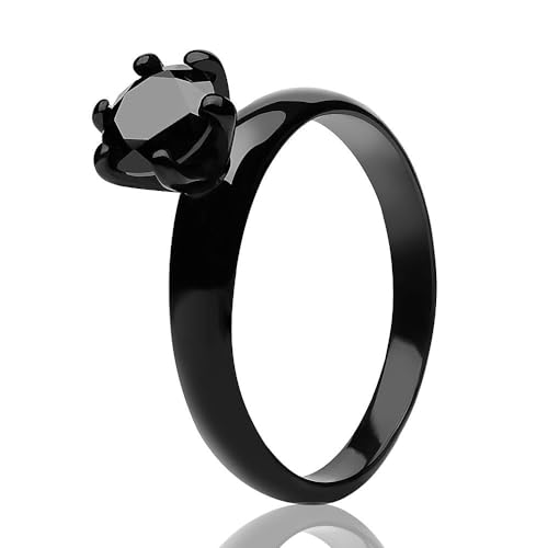 OVIEDO JEWELRY Black Solitaire Wedding Ring, Titanium Wedding Band, Anniversary, Engagement,Black CZ Ring, Woman's Ring, Unique Shiny Dome Style, Single Stone Gem by OVI-EDO JEWELRY - Used condition - Image 2