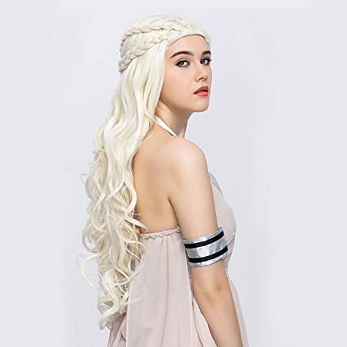 Long Curly Blonde Braid Cosplay Wig for Women Halloween Costume Hair Wig (Light blonde)