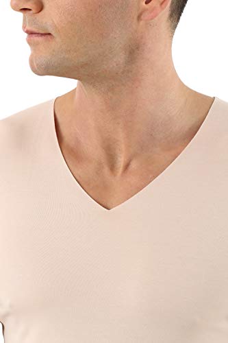 Men's Laser Cut Invisible Seamless v-Neck Undershirt Short Sleeves Stretch Cotton Nude Beige3