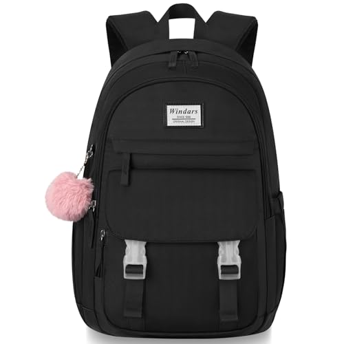 Image of WINDARS School Backpack for Teen Girls, Cute College Backpacks for Women Students Aesthetic Bookbag Large 15.6 Inch Laptop Bag Middle School Travel Back Pack (Black)