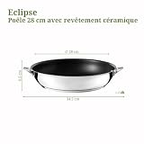 CUISINOX - Eclipse - Patelnia 28 cm z powłoką ceramiczną - Dno zamknięte - Nadaje się do wszystkich kuchenek, w tym indukcyjnych - Stal nierdzewna 18/10 - Wykończenie lustrzane