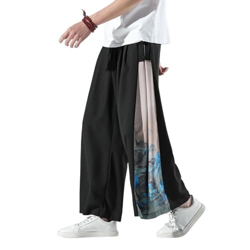 Pantalon court en soie glacée style chinois premium avec imprimé patchwork noble