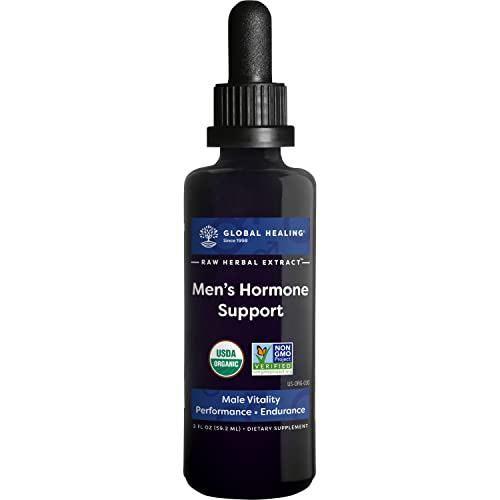 Global Healing Men's Hormone Support - Organic Liquid Supplement with Tribulus Terrestris - 2 Fl Oz