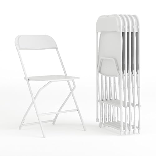 Flash Furniture Hercules Series Plastic Folding Chairs for Parties and Weddings, Stackable Commercial Event Seats with 650-lb. Static Weight Capacity, Set of 6, White