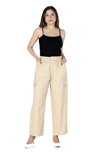 Image of TWGE - Women's Mid Rise Straight Fit Pants - Relaxed Fit Cotton Trousers with Drawstring Waist - Lightweight Everyday Wear