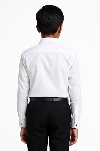 SIRRI Boys Slim Fit Long Sleeve Dress Shirt in Premium Cotton Blend with Classic Collar & Cufflinks - Formal White Shirt2