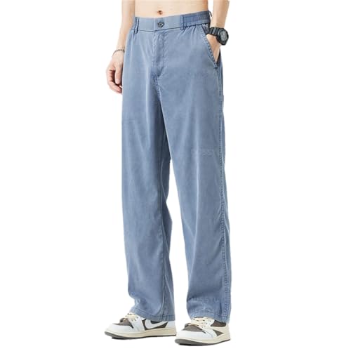 Men Summer Upgraded Soft Fabric Jeans Elastic Waist Loose Ultrathin Denim Pants Blue L