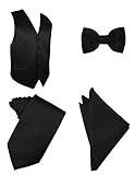 Oliver George 4pc Men's Solid Formal Waistcoat Tuxedo Dress Vest Necktie BowTie Handkerchief Set For Suit or Tuxedo Black Medium