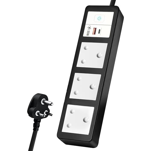 Image of MX 35W Extension Board PD GaN Charger Super Fast Charging USB-A + C, 3 Indian 16A Sockets (2600W) Multiport Desktop Power Strip for iPhone Android Laptop Tablet Charging Station.1.5M Cable