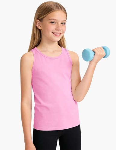 Image of Auranso Girls Tank Tops Cotton Sleeveless Undershirts Athletic Dance Tops