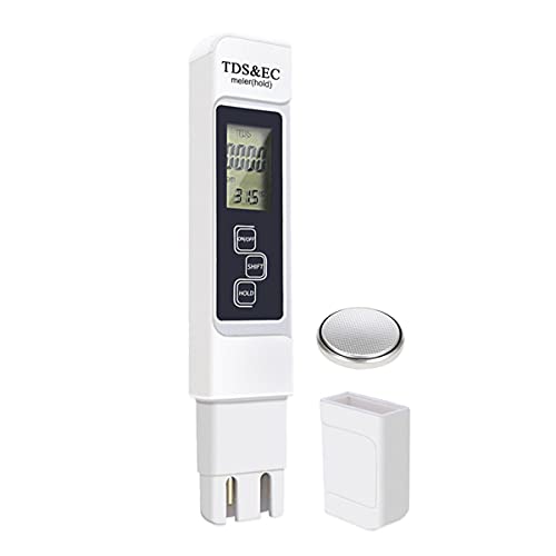 DiyStudio デジタルTDSメーター ec メーター、3-in-1 TDS＆EC＆温度計水質テスター1％高精度0-9999ppm、ホールド機能/LEDライト/キャリングケース、水質測定器水族館、水耕栽培、スイミングプール、農業、温泉に最適な水温 TEMP PPM検査メーター反浸透 測定温度補償機能 導電率検出 など対応 (白)