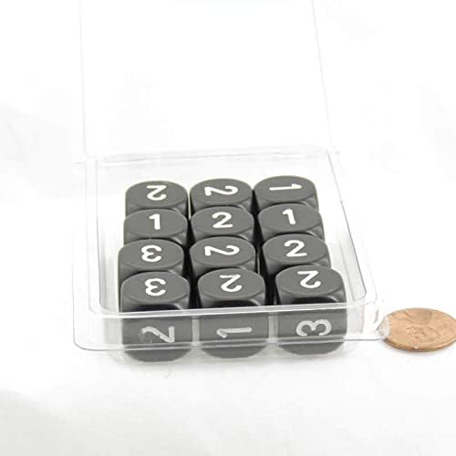 Black Opaque Dice with White Numbers D3 (D6 1-3 Twice) 16mm (5/8in) Pack of 12 Wondertrail