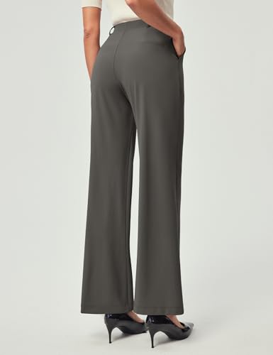 Image of IUGA Dress Pants Women Stretchy Wide Leg Work Pants Business Casual Outfits | Teacher Outfits for Women, Work Clothes, Trousers, Slacks, High Waisted, Pull on, Comfy, Office, Travel, Interview