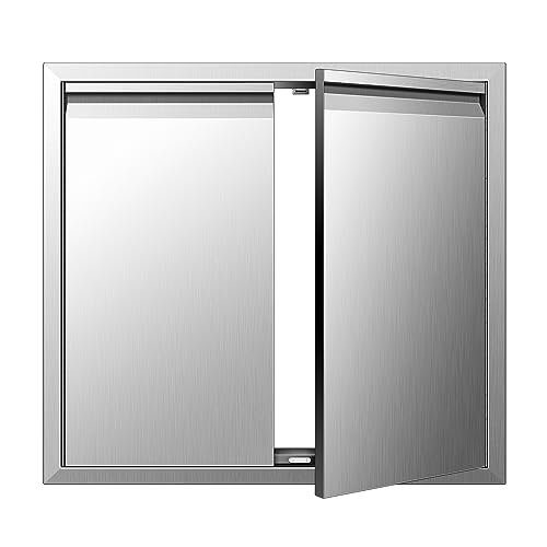 BBQ Access Double Doors, Flush Mount Stainless Steel Outdoor Kitchen Door with Recessed Handle for Outside Cabinets and BBQ Island (Horizontal Recessed Handle, 26Wx24H)