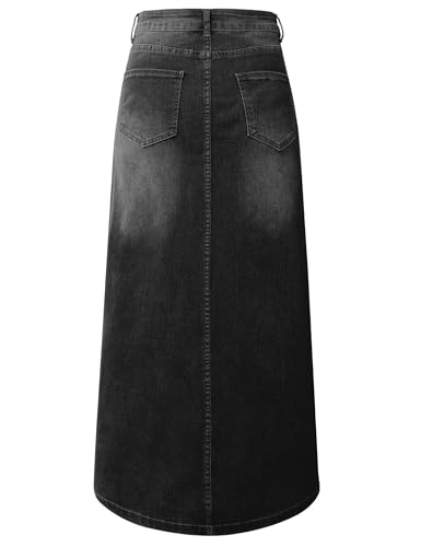 Womens Long Denim Skirt Casual A-Line Stretch Jean Skirt for Women High Waisted Vintage Denim Maxi Skirt with Pockets Blue2