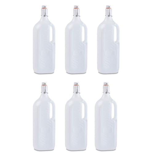 Tradineur   Pack de 6 botellas de plástico con asa y tapón a presión, reutilizable, agua, leche, batidos, zumos, refrescos, frigorífico, camping (1,5 litros   32 x 10 x 9 cm)