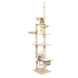 Wiltec Kratzbaum 240-260cm beige/weiß deckenhoch mit Sisal, Höhlen und Hängematten