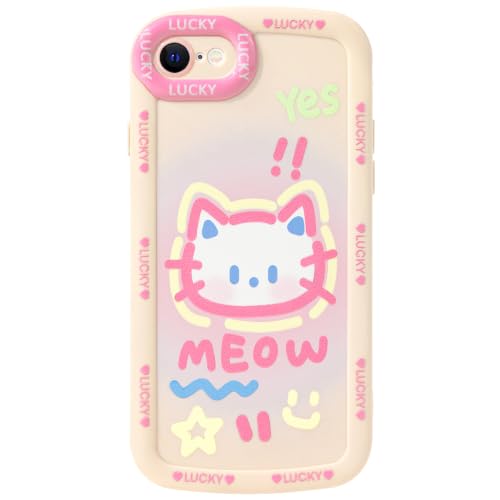 Mouzor Cute Phone Case Compatible with iPhone 7-8, Kitty Cat iPhone SE 2020-2022 Cases Girly Animals Cartoon Soft Touch TPU Shockproof Bumper Cover for Girls Kids Women