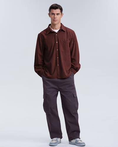 Locachy Men's Casual Corduroy Shirt Loose Button Down Corduroy Shacket Jacket, Brown, M - Image 6