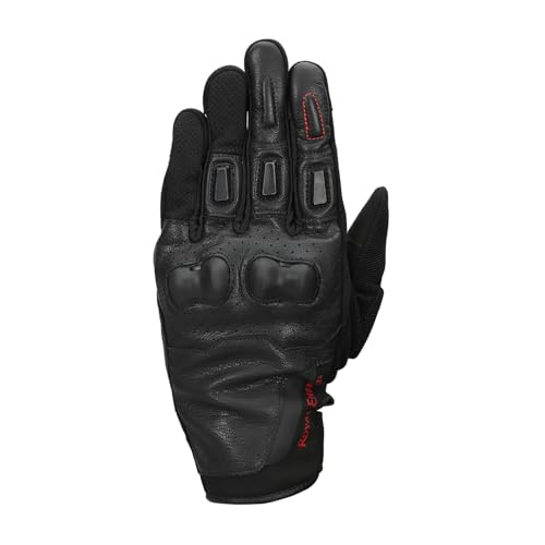 Image of Royal Enfield PHOENIX GLOVES | Leather & Microsuede Hybrid | TPR Knuckle Protection | Perforated Ventilation | Touchscreen Ready | Reinforced Palm Grip | Neoprene Anti-Chafing Cuff BLACK S