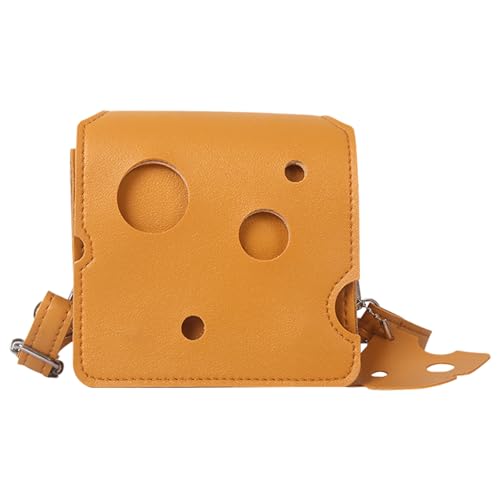Cheese Shaped Crossbody Bag, Creative Mini Shoulder Bag Women Fashion Handbag PU Leather Wallet Purse
