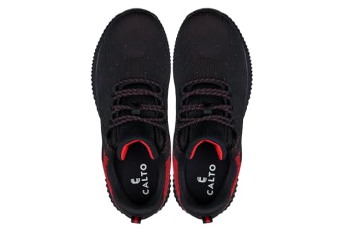 Image of CALTO Men's Invisible Height Increasing Elevator Shoes - Black /Red Ultra Lightweight Sporty Sneakers - 2.8 Inches Taller - Q215 - Size 6 D(M) US