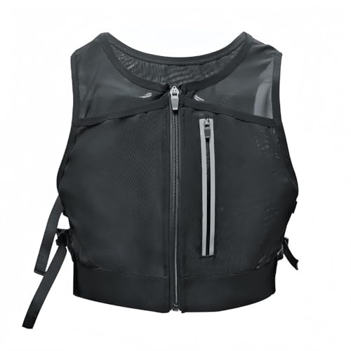 Jormino Mesh Hydration Vest Pack for Running Hiking Cycling, Adjustable Chest Bag with Water Bottle Pockets Black