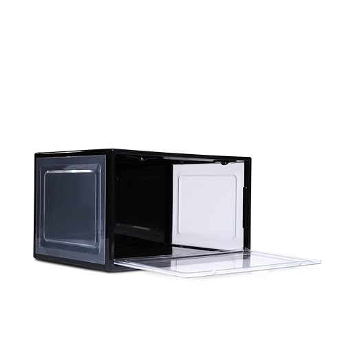 Image of Sneaker Box Black Pack of 1 | Front-Opening Heavy-Duty | Stackable Shoe Storage Organizer Crate with Magnetic Closure | Clear Sneaker Display and Dust-Proof Container | For Men and Women