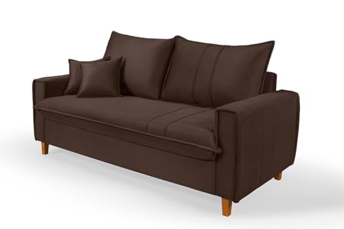 Sofá Living com Bau Multiuso 3 Lugares Suede Pes em Madeira (Marrom)