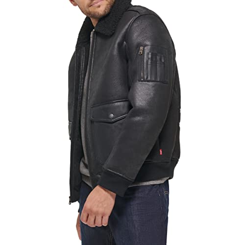 Levi's mens Faux Leather Aviator Bomber Jacket With Sherpa Lined Collar3