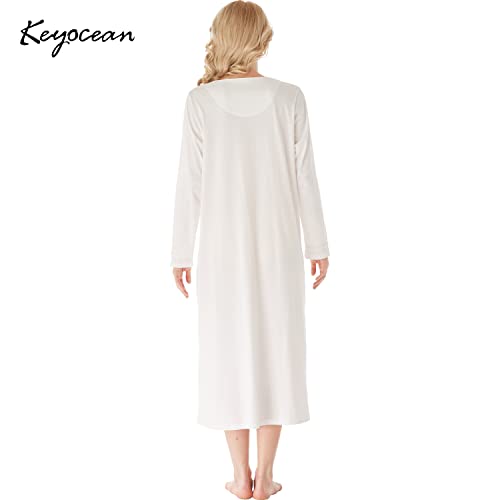 Keyocean Nightgown For Women, Soft 100% Cotton Knit Lightweight Comfy Older Ladies Sleepwear Gown, Cream, X-Large (Xl) #TOP1