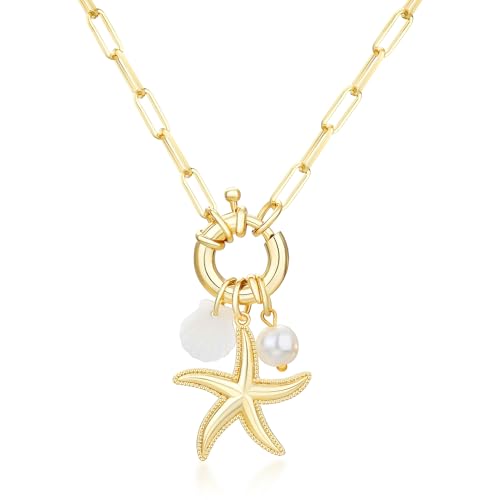 MISS RIGHT Dainty Gold Evil Eye Hamsa Hand Coin Lucky Charm Pendant Necklace for Women Trendy Vintage Paperclip Chain Sun Moon Clover Flower Chunky Charm Necklace Jewelry Gifts