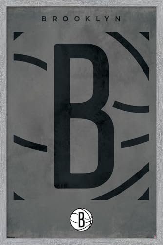 Trends International NBA Brooklyn Nets - Logo 25 Wall Poster, 34L x 22.4W, Gray Framed Version