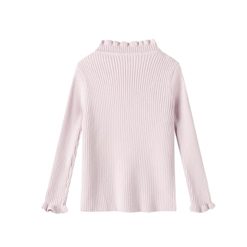 Image of Mud Kingdom Girls Mock Neck Sweater Long Sleeve Knit Top Solid Ruffled Collar Undershirt Slim Fit Lettuce Trim