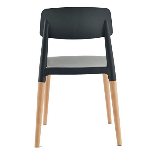 Image of Finch Fox Bella Molded ABS Plastic with Wood & American Mid-Century Styling Armless Side Dining Chairs for Home, Cafe, Restaurents, Living Room Chair in Black Color (Set of 6)