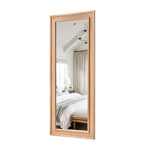 Rattan Full Length Mirror 27″x67″ Long Mirror Wood Framed Large Hanging Wall Mounted Mirror Full Body Mirror Decorative Rectangle Floor Mirror Leaning Against Wall for Bedroom Living Room