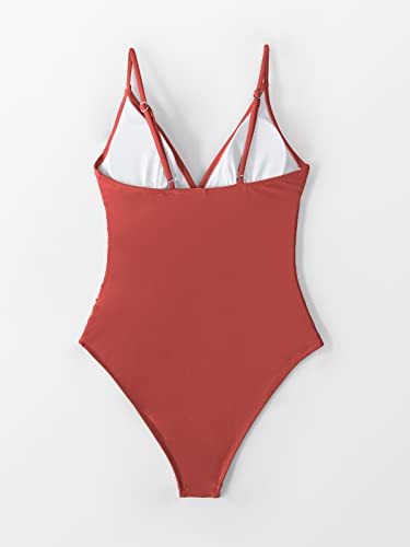 Cupshe Women's One Piece Swimsuit Tummy Control V Neck Bathing Suits L Red #TOP3