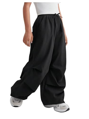 Floerns Girl's Casual Drawstring Waist Cargo Pants Wide Leg Trousers