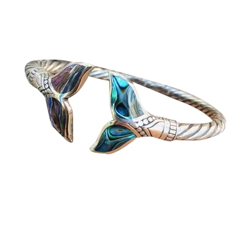 Natural Abalone Shell Mermaid Tail Bangle Bracelet For Women Open Cuff Bracelets And Bangles Vintage Jewelry