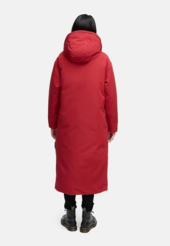 Navahoo Damen Mantel mit magnetischer Abdeckleiste und Rucksackträgern warme Winterjacke Schneewächter 14 Dark Red Gr. XL