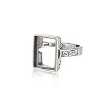 PONYTOYY Ring Setting for 10x14mm Rectangle Cabochons Ring Blank 925 Sterling Silver Ring Base Adjustable Ring Blank RB026S (antique silver)