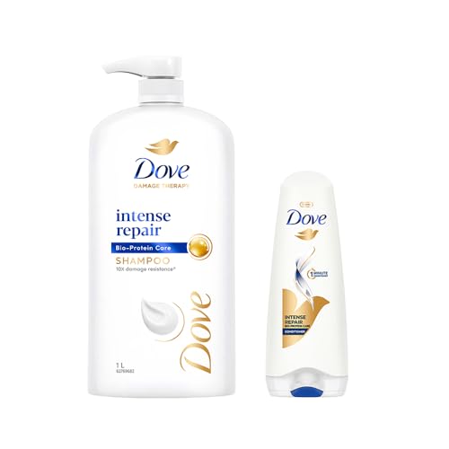 Dove Intense Repair Shampoo 1 Litre + Conditioner 175ml, Combo | For Dry and Damaged Hair | Enriched with Fibre Actives | Strengthens Smooth & Strong Hair
