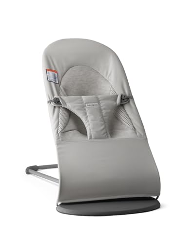 Image of BabyBjorn Bouncer Balance Soft, Light Gray, Woven /Jersey, Tri-Fabric | 2-in-1 Adjustable Baby Bouncer Seat and Toddler Chair, Newborn to Toddler (8-29 lbs), 4 Positions, Lightweight & Portable