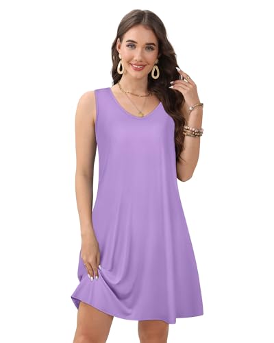 Image of CHICGAL Womens Summer Dresses Casual Sleeveless Loose T Shirt V Neck Sundress Swing Beach Cover Up with Pockets 2026