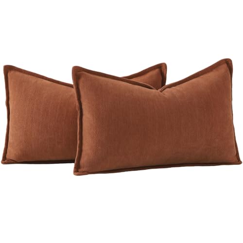 Madizz Juego de 2 Suave Felpilla Chenilla Texturizado Decorativo Funda de cojíns Lujo Estilo Fundas de Almohada para el sofá Dormitorio Óxido Rectangular 30 x 50 cm