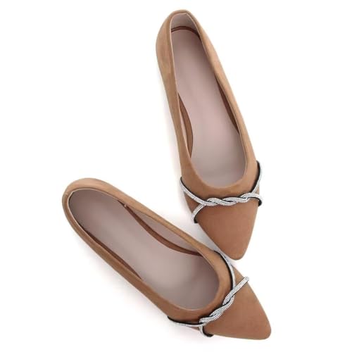 Image of TN TANGNEST Womens Casual Flats Chain Ballet Flats | Fashion Pointed Toe Rhinestone Flats, Comfort Slip On Dress Shoes for Business Work Office Wedding Party