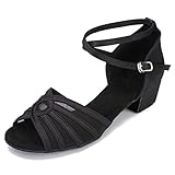 LuiXiu Ballroom Latin Salsa Dance Shoes Women Low Heel Practice Dancing Sandals for Social Beginner LX01(6,Black-1.5 Inch Heel)
